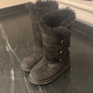UGG Dark Suede Boots with Fur Accents